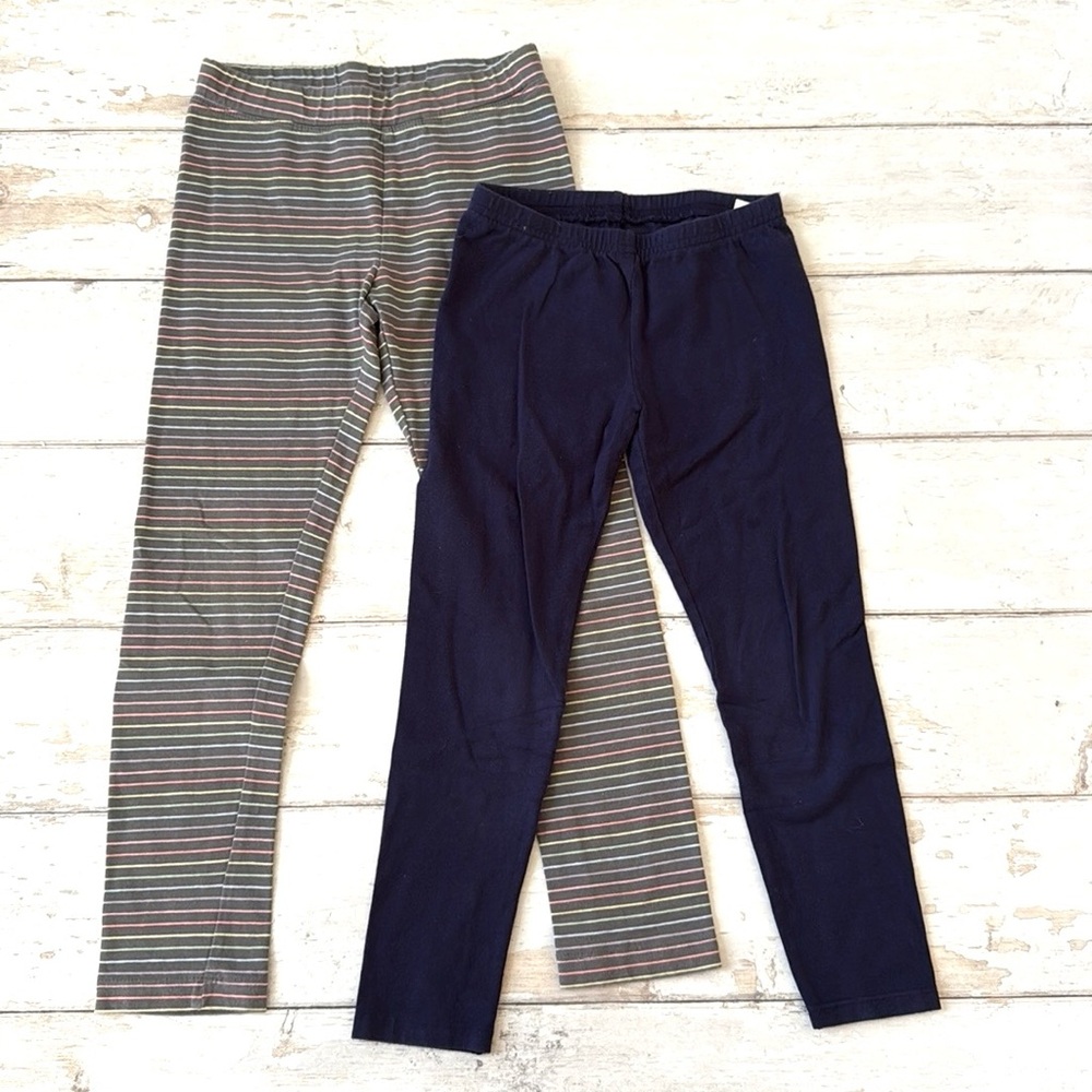 Gymboree 5T Girls Leggings Bundle Set of 2 Navy Blue & Gray Stripe Size 5 6